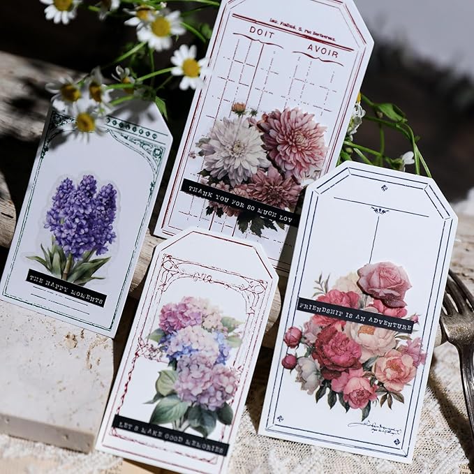 Vintage Vellum Stickers Floral Plants Elements Scrapbooking Supplies Flowers Botanic Natural Translucent Paper Self-Adhesive Junk-Journal Items (Blooming Flowers)