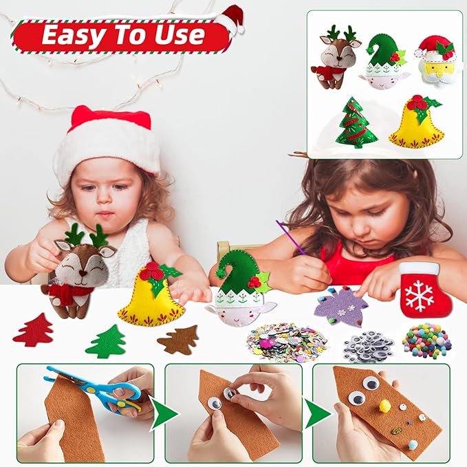 gisgfim 42Pcs Christmas Felt Fabric Sheets 8 x 12 Inch Red Green Black Assorted Soft Thick Felt Pack with Wiggle Google Eyes Pom Poms Glitter Patchwork Craft for DIY Sewing Creative Art Project Decor