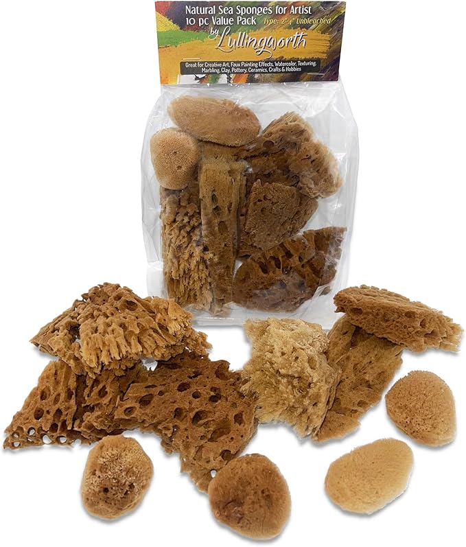 Lullingworth® Artist Natural Sea Sponges: Unbleached 10 Pack 2"-4" Value Set; Creative Art, Faux Painting Effects, Watercolor, Texturing, Marbling, Clay, Pottery, Ceramics, Crafts & Hobbies