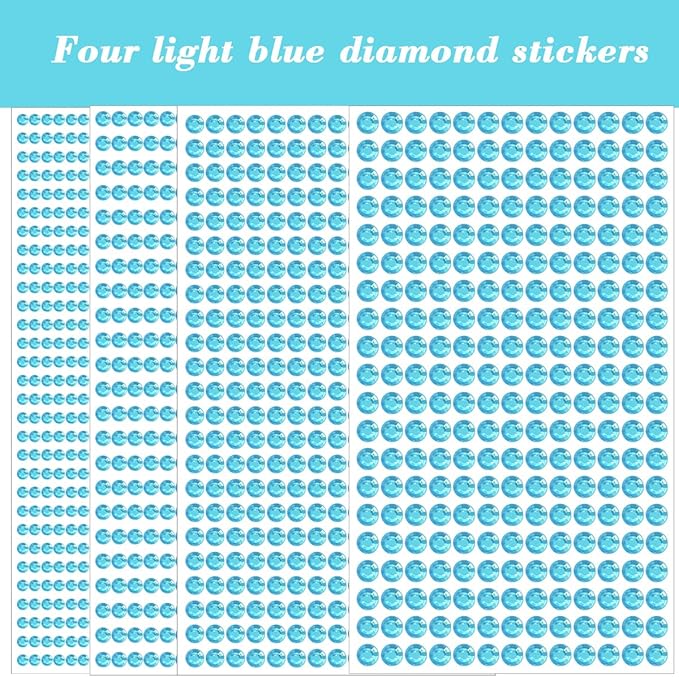 1799 Pcs 4 Sheets Rhinestone Stickers 3/4/5/6 mm Self Adhesive Rhinestones Gems for Face Eyes Makeup Hair Body (Aqua blue-3/4/5/6mm)