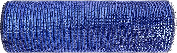 MEEDEE Navy Deco Mesh 10 Inch Deluxe Wide Foil Metallic Royal Blue with Navy Poly Mesh Navy Blue Mesh Ribbon for Christmas Tree, Wreaths, Garland, Gift Wrapping, Bows Making (30 Feet)