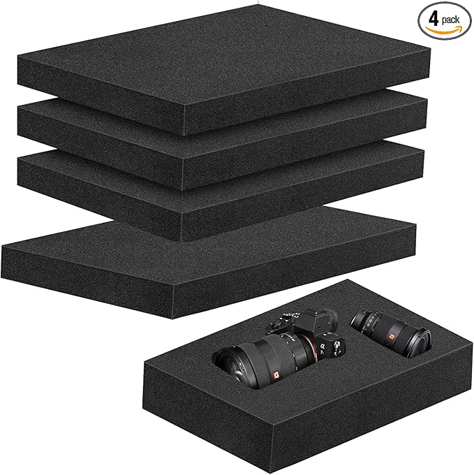 4 Pcs 16 x 12 x 1 Inches Packing Foam - Polyurethane Foam Sheet Foam Inserts for Cases Black Craft Foam for Packing Padding 1 Inch Thick for Camera Toolbox Storage