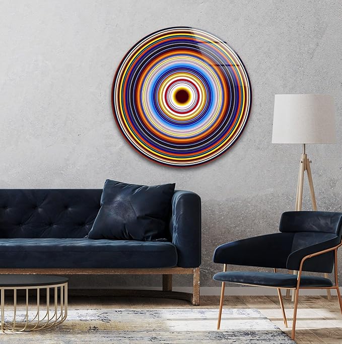 My Photostation.com 27.5''(70cm) Diameter Colorful Concentric Circles Round Glass Wall Art Tempered Glass Printing Wall Decor Large Wall Art Wall Hangings