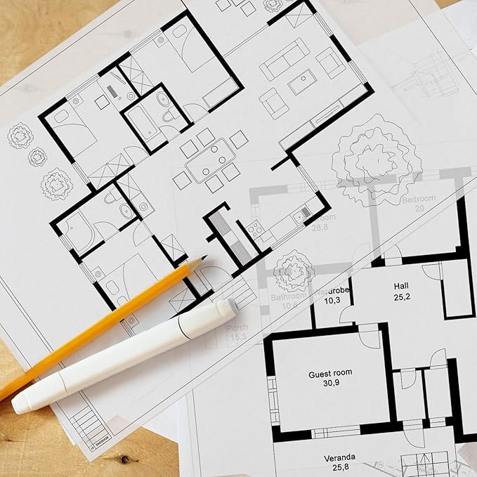Tatuo 15 Sheets Architectural Vellum Paper 24 x 36 Inch Drafting Vellum Tracing Sheets White Semi Translucent Drafting Paper Rag with Border and Title Block for Drawing Sketching Architecture Building