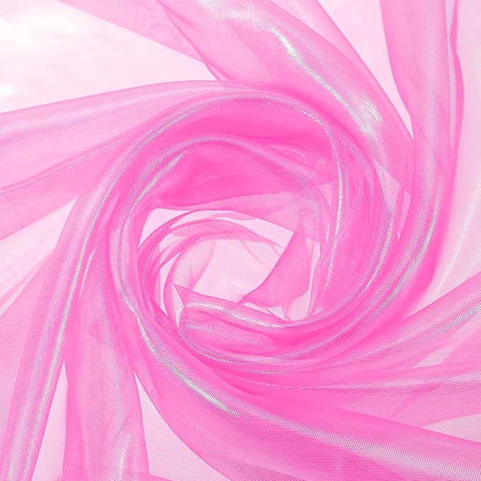 MECCANIXITY Iridescent Sheer Organza Fabric, 2 Yards x 59 Inches Solid Laser Holographic Shiny Fabric Organza Cloth for Wedding, Curtains, Costume, Photo Background, Dark Rose Red