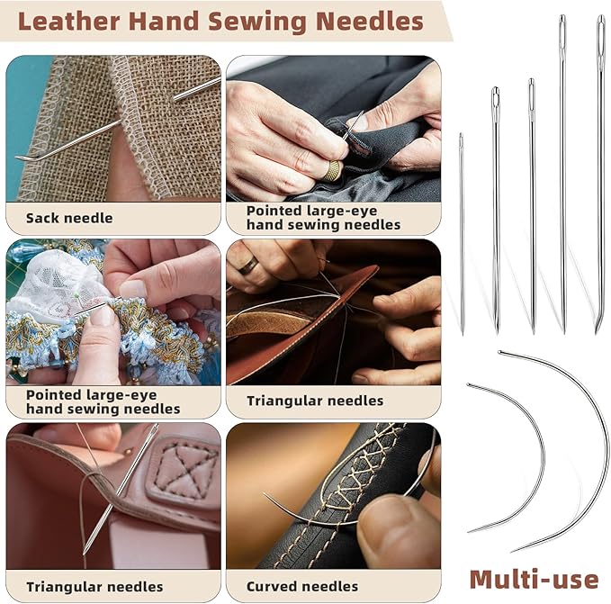 Ftyiwu Waxed Thread 55 Yards, Leather Sewing Waxed Thread with Upholstery Needles Hand Sewing Needles for Home Upholstery Carpet Leather Canvas Repair and Sewing (Khaki)