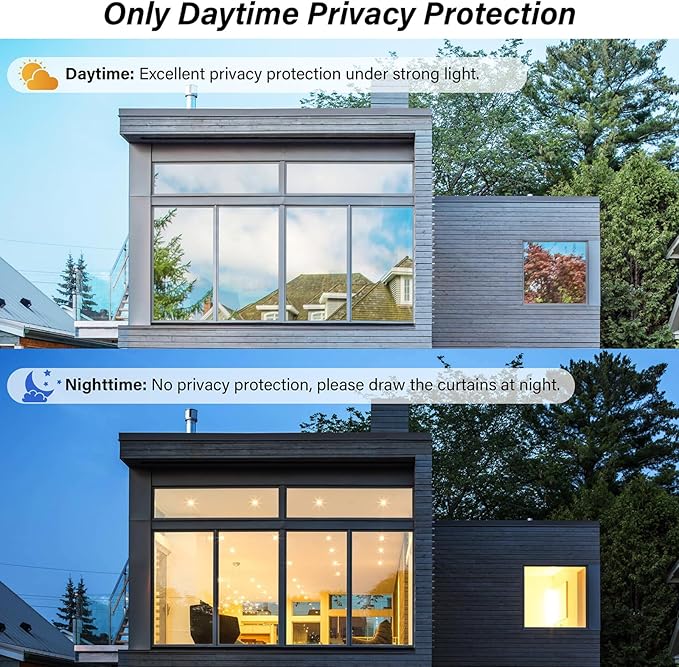 Kromapolis One Way Window Privacy Film Reflective Mirror Home Window Tint, Daytime Privacy Heat Control Anti UV Glass Tinting Static Cling (Silver, 29.5 x 157.4 inch)
