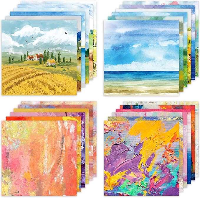 48 Sheets 24 Designs Scrapbook Paper Pad, 6"×6" Single-Sided Decopodge Craft Cardstock Paper,Scrapbooking DIY Decorative Background Cardmaking Supplies.Oil Painting&Landscape