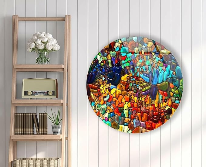 My Photostation.com 20''(50cm) Diameter Red Mosaic Round Glass Wall Art Tempered Glass Printing Wall Decor Large Wall Art Wall Hangings