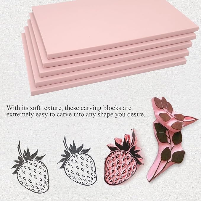15 Pack 4"x6" Pale Pink Rubber Stamp Carving Blocks Pink Rubber Carving Blocks Linoleum Block for Stamp Maker Printmaking Supplies