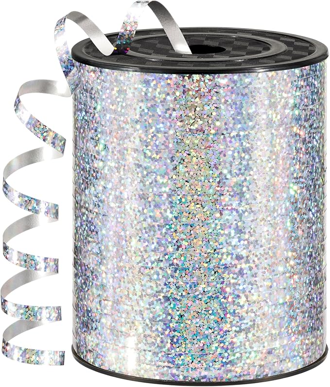 600 Yards Silver Curling Ribbon 1/5 Inch Shiny Metallic Silver Ribbon Balloon String Thin Balloon String for Gift Wrapping, Art Crafts, Wedding Party, Florists, Christmas