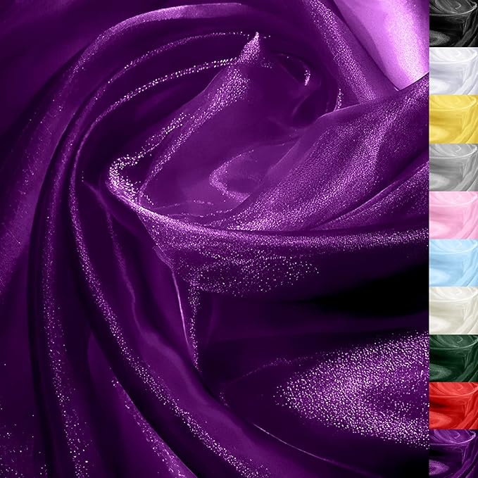 Plum Organza Fabric – 44" x 5 Yards Wide Sheer Tulle for Wedding Arch Draping, Gowns, Table Runners, Party Decor, Curtains & DIY Crafts – Translucent Fabric for Elegant Projects
