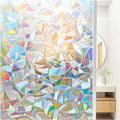 Beautyhero Window Privacy Film, Rainbow Reeded Glass Cling, 3D Decorative Coverings with UV Blocking, Static Cling for Bathroom Doors Cabinet