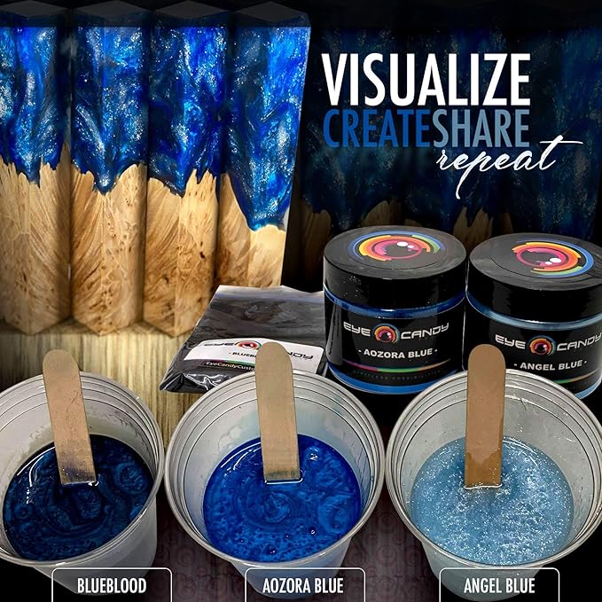 Eye Candy Pigments Premium Blue Mica Powder - Aozora Blue (50gr) - for Epoxy, Resin, Soap, Paint, Woodworking, Acrylic Pouring, Bath Bombs, Fishing Lures - DIY Arts and Crafts Additive