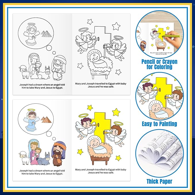 JAPBOR Christmas Nativity Coloring Books - 24PCS Mini Xmas Christian Story Color Book Bulk for Kids Party Favors, Religious Bible Small Colour Pages for School Classroom Church Drawing Painting Games