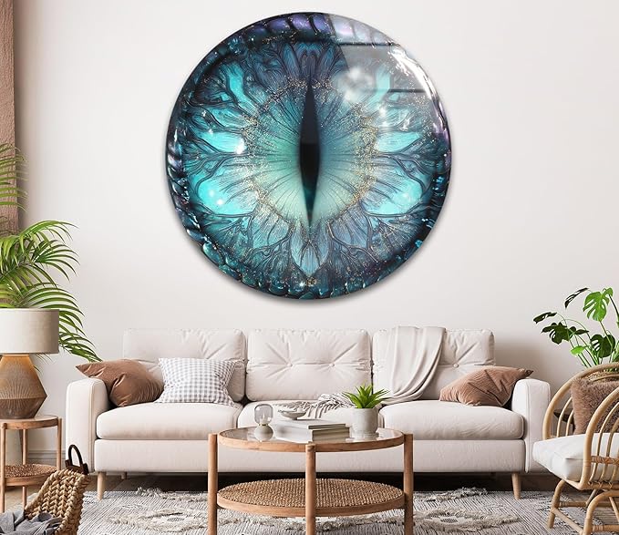 My Photostation.com 27.5''(70cm) Diameter Mystical Dragon Eye Round Glass Wall Art Tempered Glass Printing Wall Decor Large Wall Art Wall Hangings