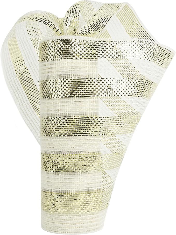 MEEDEE Cream Cotton & Deluxe Metallic Champagne Striped Deco Mesh - 30 Feet for Christmas Tree, Wreaths, Garland, Gift Wrapping, Bows Making