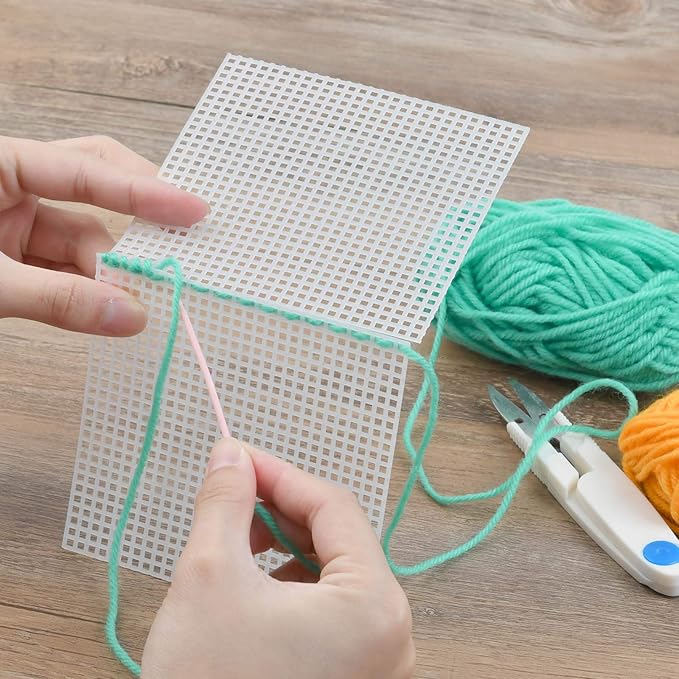 BUYGOO 39Pcs Mesh Plastic Canvas Sheets Kit Including 15 Pieces Clear Plastic Canvas, 12 Color Acrylic Yarn and Embroidery Tools for Embroidery Plastics Canvas Craft