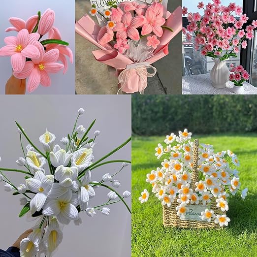 Pipe Cleaners Flowers Craft Kit,621Pcs Pastel Pipe Cleaners DIY Chenille Stems Makiflower stemsng kit with Flower Stems and Tape