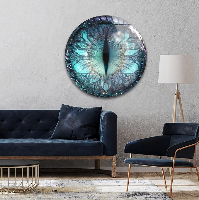 My Photostation.com 10''(25cm) Diameter Mystical Dragon Eye Round Glass Wall Art Tempered Glass Printing Wall Decor Large Wall Art Wall Hangings