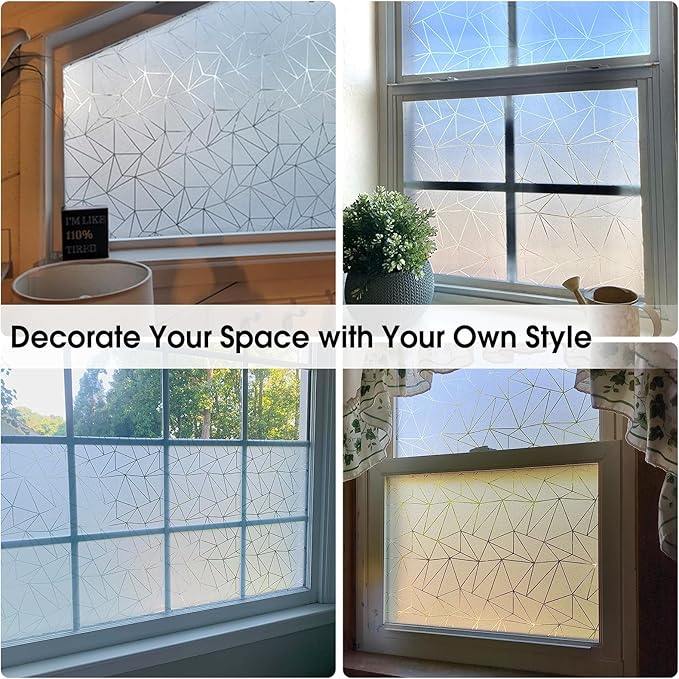 Coavas Window Privacy Film, Frosted Glass Static Cling, Decorative for Bathroom Door Covering, UV Blocking Window Cling, Non-Adhesive Vinyl Sticker, Day and Night Windows Tint for Home, 29.5x118.1 in