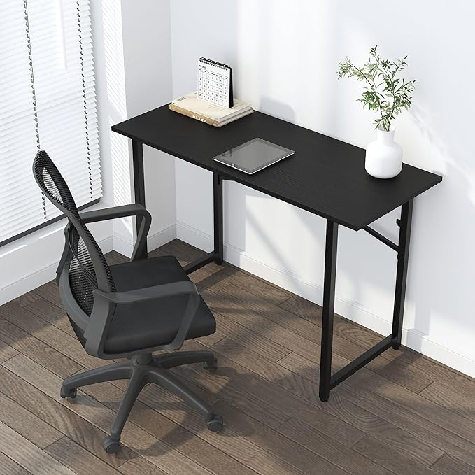 Folding Computer Desk 47 inch Writing Gaming Computer Camping Table, No Assembly Required Home Office Desk, Black