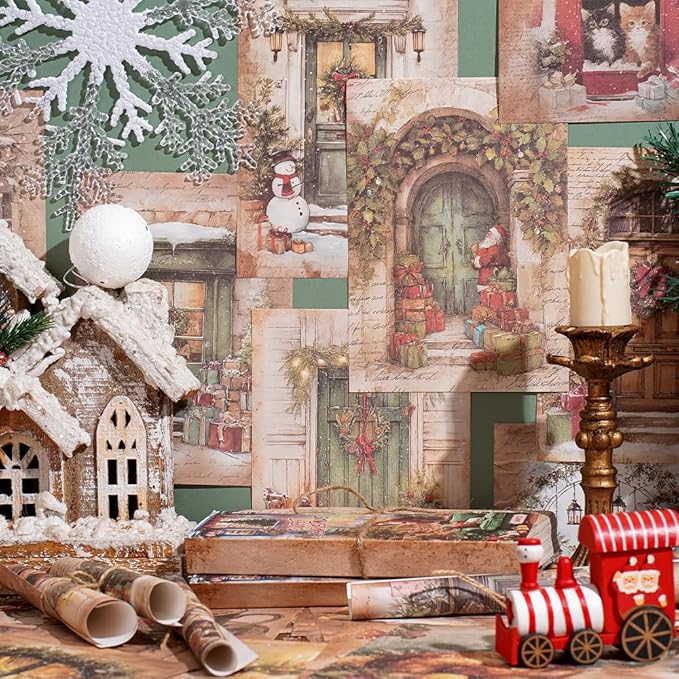 160 sheets of Christmas scrapbook paper, journaling scrapbook supplies craft collage paper set, junk journal bullet journal poster room decor for card making decorative gifts