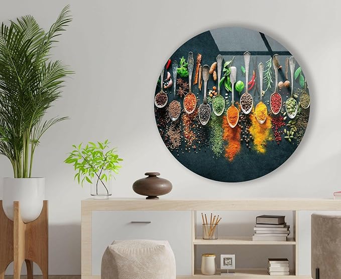 My Photostation.com 24''(60cm) Diameter Colorful Herbs Round Glass Wall Art Tempered Glass Printing Wall Decor Large Wall Art Wall Hangings