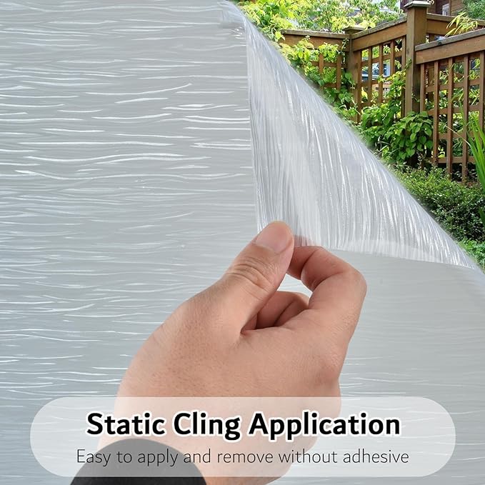 VELIMAX Frosted Window Privacy Film Non Adhesive Window Cling Removable Glass Covering Clear Water Opaque Window Film for Home Anti UV 17.7x157.4 inches