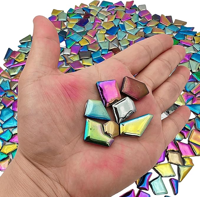 1.1LB Irregular Ceramics Mosaic Tiles, Mosaic Pieces Stones for DIY Mosaic Making Craft Hobby Arts Home Wall Decoration (Mix Rainbow)