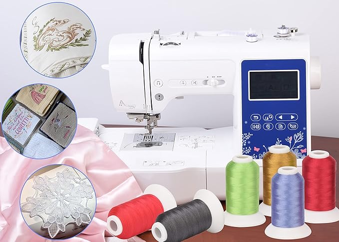 Simthread 63 Colors Polyester Compatible with Brother Embroidery Machine Thread Kit 40 Weight Compatible with Brother Babylock Janome Singer Pfaff Husqvarna Bernina Embroidery Sewing Machines 550Y