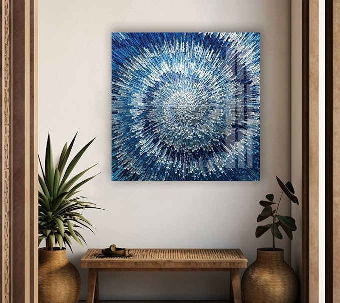 My Photostation.com 35.5Wx30H'' Abstract Blue Textured Glass Wall ArtTempered Glass Printing Wall Decor Large Wall Art Wall Hangings