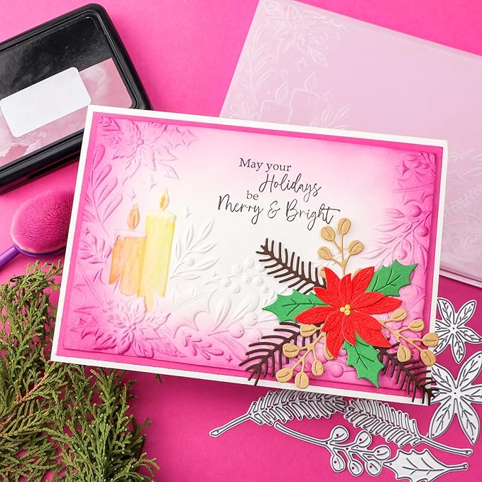 BAOFALI 3D Embossing Folder for Card Making, Flowers Lit Candles Clear Plastic Texture Fades Embossing Folder Template for Scrapbooking and Other Paper Craft Album Stamps DIY Decoration