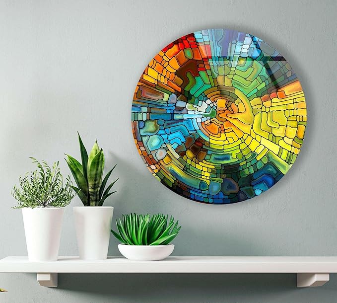 My Photostation.com 27.5''(70cm) Diameter Stained Yellow Round Glass Wall Art Tempered Glass Printing Wall Decor Large Wall Art Wall Hangings