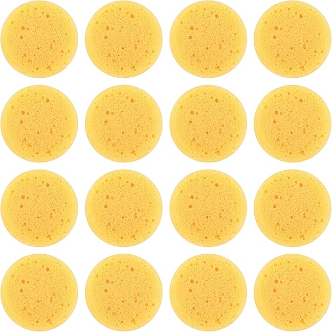 16 PCS Round Kitchen Cleaning Sponge Pottery Sponges Ymapinc 2.75 Inch Yellow Elasticity Pottery Sponges for Artist Paint Kitchen Shoes Leather Care Painting Face Art Crafts Household