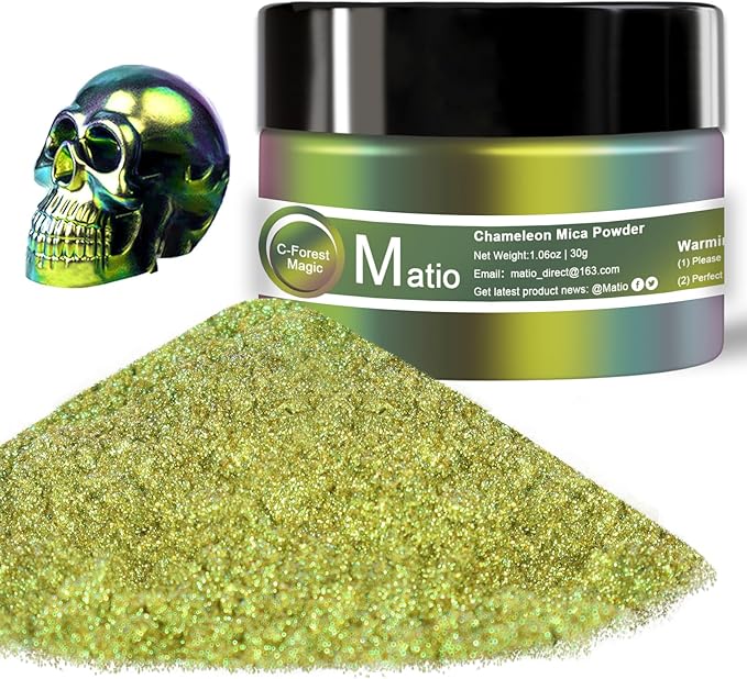 Matio Chameleon Mica Powder, 1.06oz/ 30g Forest Magic Chrome Powder, Pearlescent Effect Color Shift Pigment for Resin Craft, Soap Candle Dye, Nail Art, Makeup, Bath Bomb, Paint, Slime Pigment