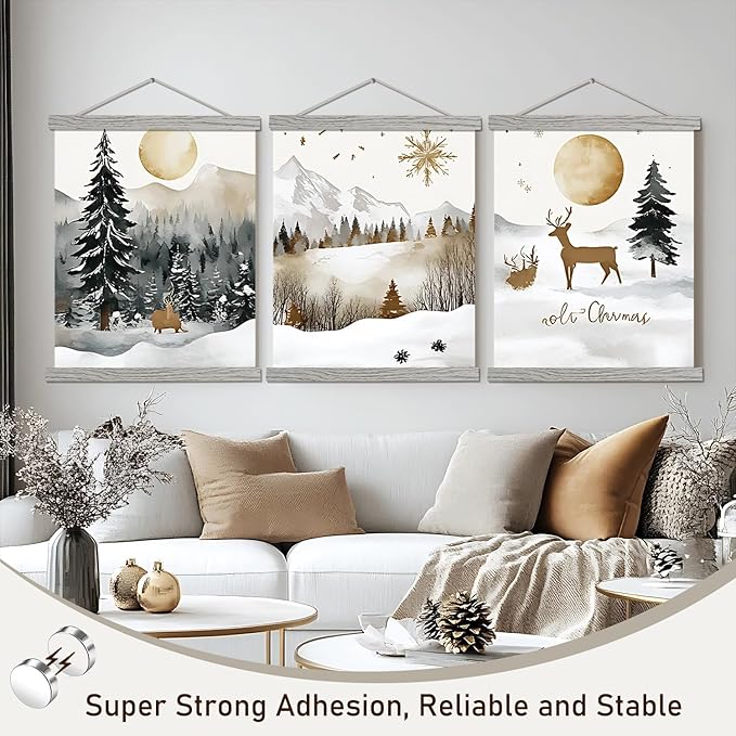 Artmag Magnetic Poster Hanger Frame, 13x19 13x22 13x24 Light Wood Wooden Magnet Canvas Artwork Print Poster Hangers Frames Hanging Kit (Grey, 13")