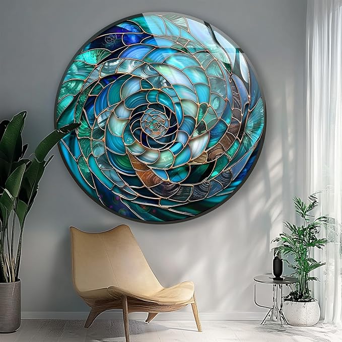 My Photostation.com 15.8''(40cm) Diameter Ocean Vortex Spiral Round Glass Wall Art Tempered Glass Printing Wall Decor Large Wall Art Wall Hangings