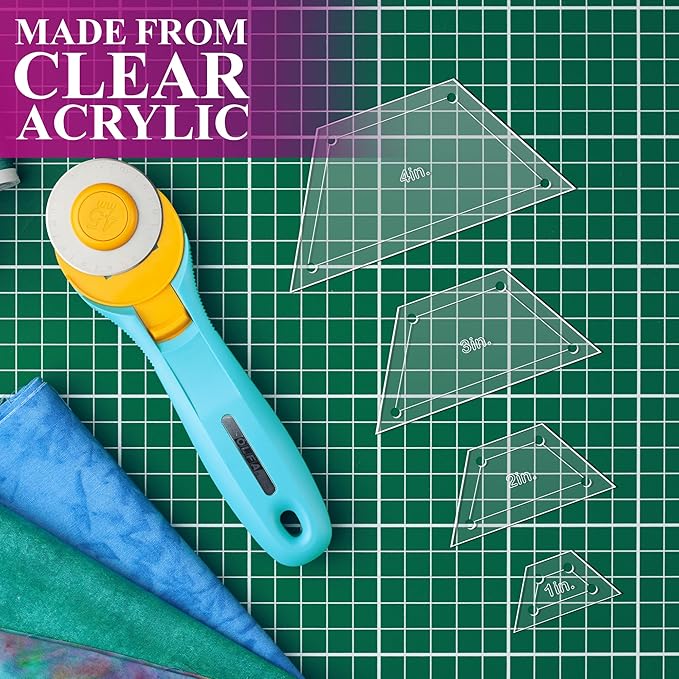 Quilting Acrylic Template Set | Precision Tools for Quilting Enthusiasts | Half Hexagon Design | Includes Sizes 4", 3", 2", 1" | 1/8 Clear Acrylic | 1/4" Seam Allowance for Accuracy