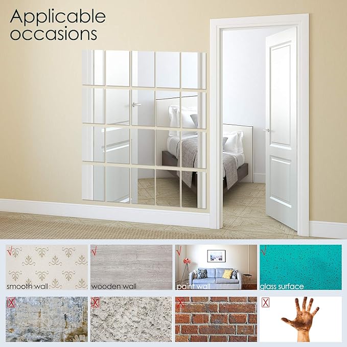 BBTO 20 Pcs Mirror Sheets, 4''x 6'' Self Adhesive Non Glass Cut to Size Mirror Stickers Tiles, Safe Unbreakable Plastic Small Frameless for Classroom, Childroom & DIY Craft