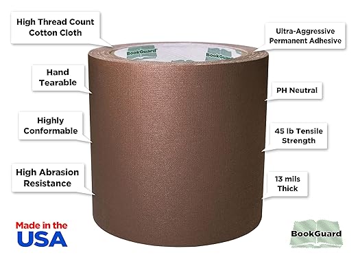 BookGuard 4 inch Premium Bookbinding Repair Cloth Tape, 15 Yard Roll, Tan