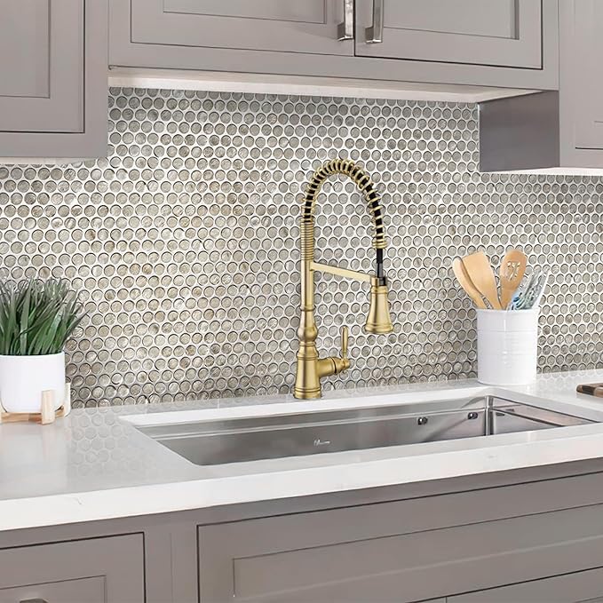 Silver Penny Round Mosaic Glass Tile – 12.2 x 12.2 Inch - 10 Sheet Pack - Luxurious Design for Bathroom Walls, Kitchen Backsplash, Shower Walls - Elegant Wall Decor - NOT Peel and Stick Tile