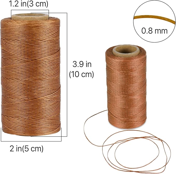 Flexzion Waxed Thread - 284 Yards 0.8mm 150D Polyester Wax Thread for Leather Sewing, Bookbinding, Stitching & DIY Projects (Khaki)