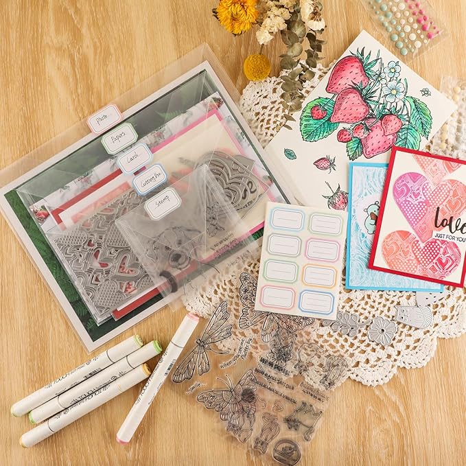 40 PCS Stamp and Die Storage Pockets 48 Label Stickers 4 Sizes Scrapbooking Storage Die Cuts Storage for Storage Card Making DIY Scrapbooking Paper, Cutting Dies Stencil Clear Stamp Crafts Storage