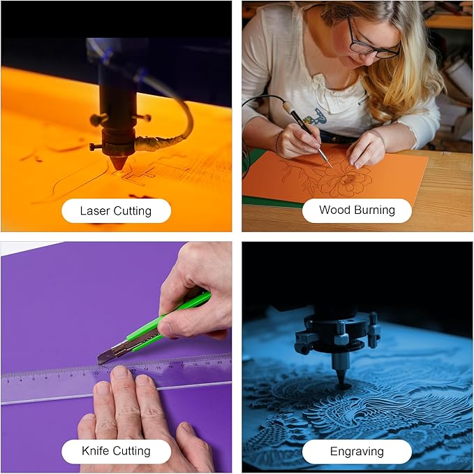 ROBOTIME 7-Pack Double-Sided Colored 1/8" Plywood Sheets - 12 x 12 x 1/8 Inch - Roller-Coated Solid Color 3mm Craft Wood Sheets for Laser Cutting, Engraving & Wood Burning - Assorted Colors