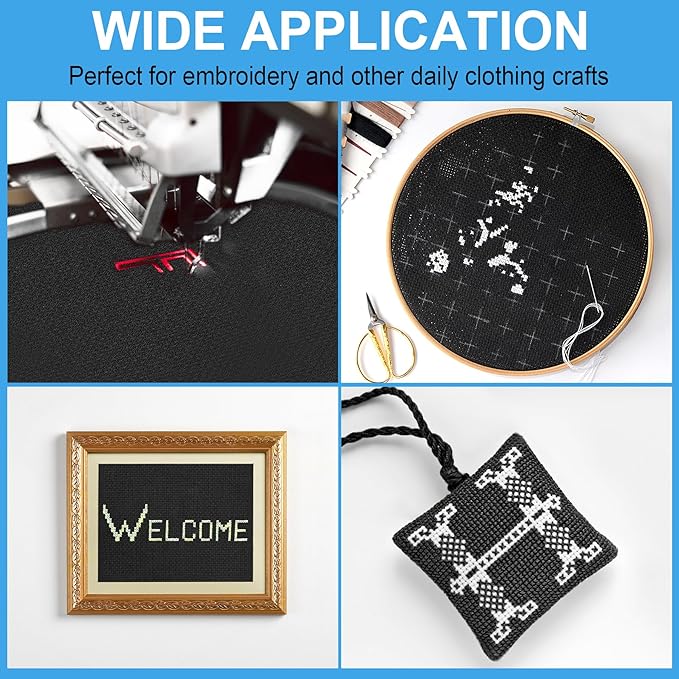 Cross Stitch Fabric 14 Count Aida Cloth 59 x 39 Inch Large Size Classic Reserve Cross Stitch Supplies Embroidery Fabric for Home DIY Craft Decoration Handmade, Black