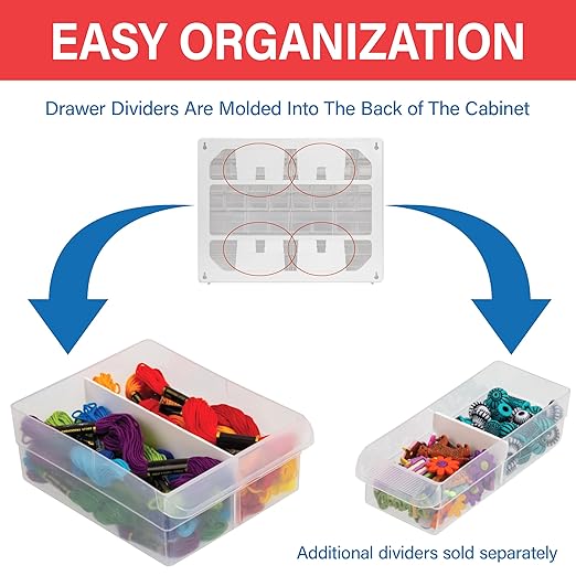 Akro-Mils 44-Drawer Plastic Drawer Storage Cabinet for Garage Organization, Bead Organizer, Building Bricks Storage, Teacher Toolbox, Makeup Organizer, 20" W x 6" D x 16" H, 10144 Red