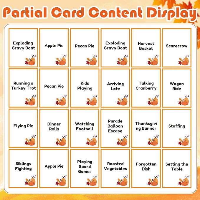 Yexiya Thanksgiving Charades Game for Family Party - 310 Cards with 1 Min Sand Timer & Blank Cards Turkey Day Family Game for Adults Groups