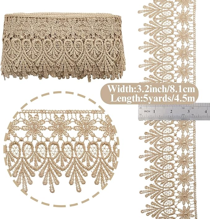 GXTIZAS Golden Lace Trim 5 Yards Wide Venise Lace Ribbon Embroidered Edge Trim for Sewing Crafts Pillow Case