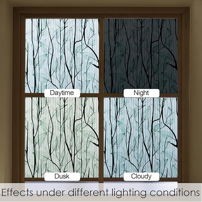 DKTIE Nature Pattern Rainbow Window Film Decorative Stained Glass Window Film Static Cling Films Easy Apply Removable Comes with Tools (U1747-Reeded Glass, 35.4" x 118.1")